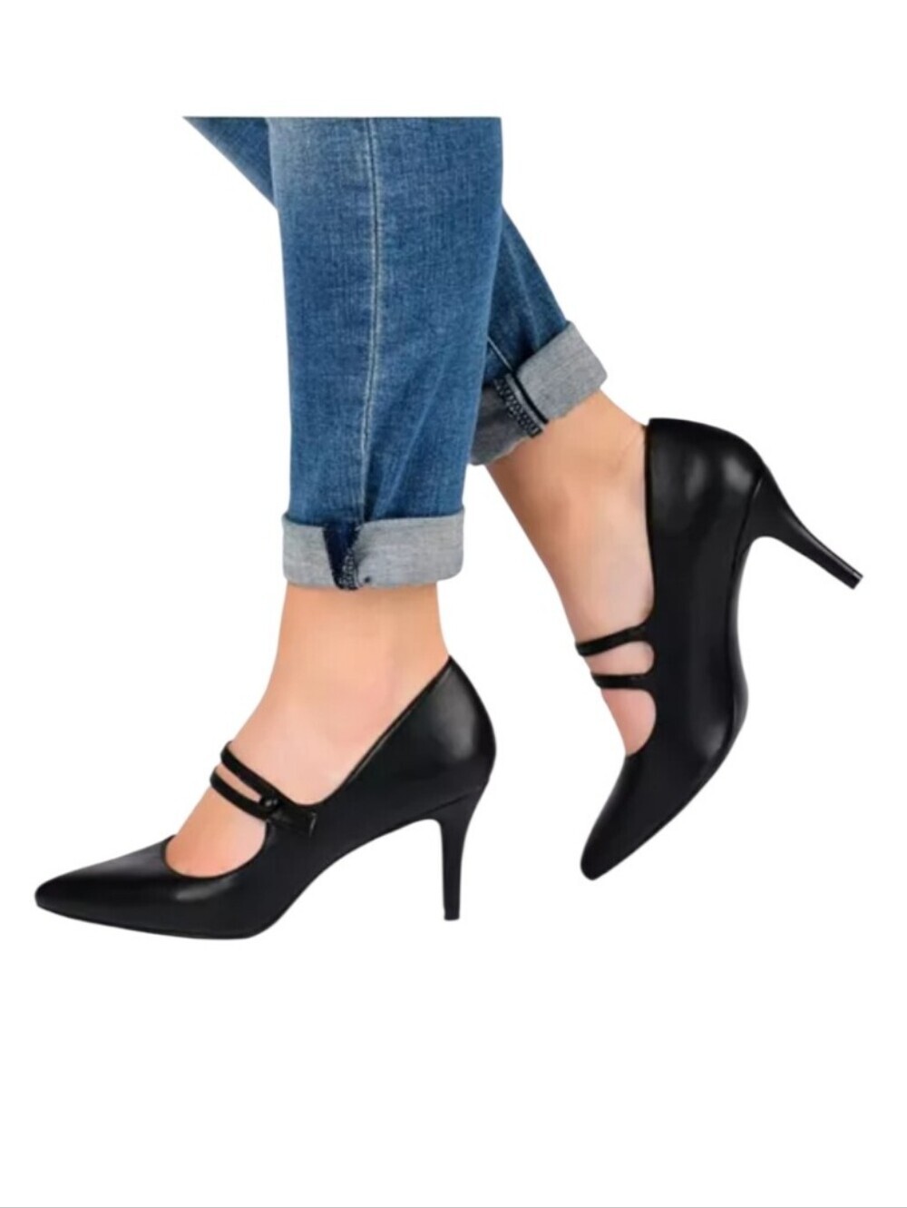 Journee Collection Sidney Black Faux Leather Mary Jane Pumps 6.5